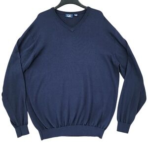 Cutter & Buck V-Neck Sweater XXL Men Navy Blue Cotton Nylon Stretch Pullover